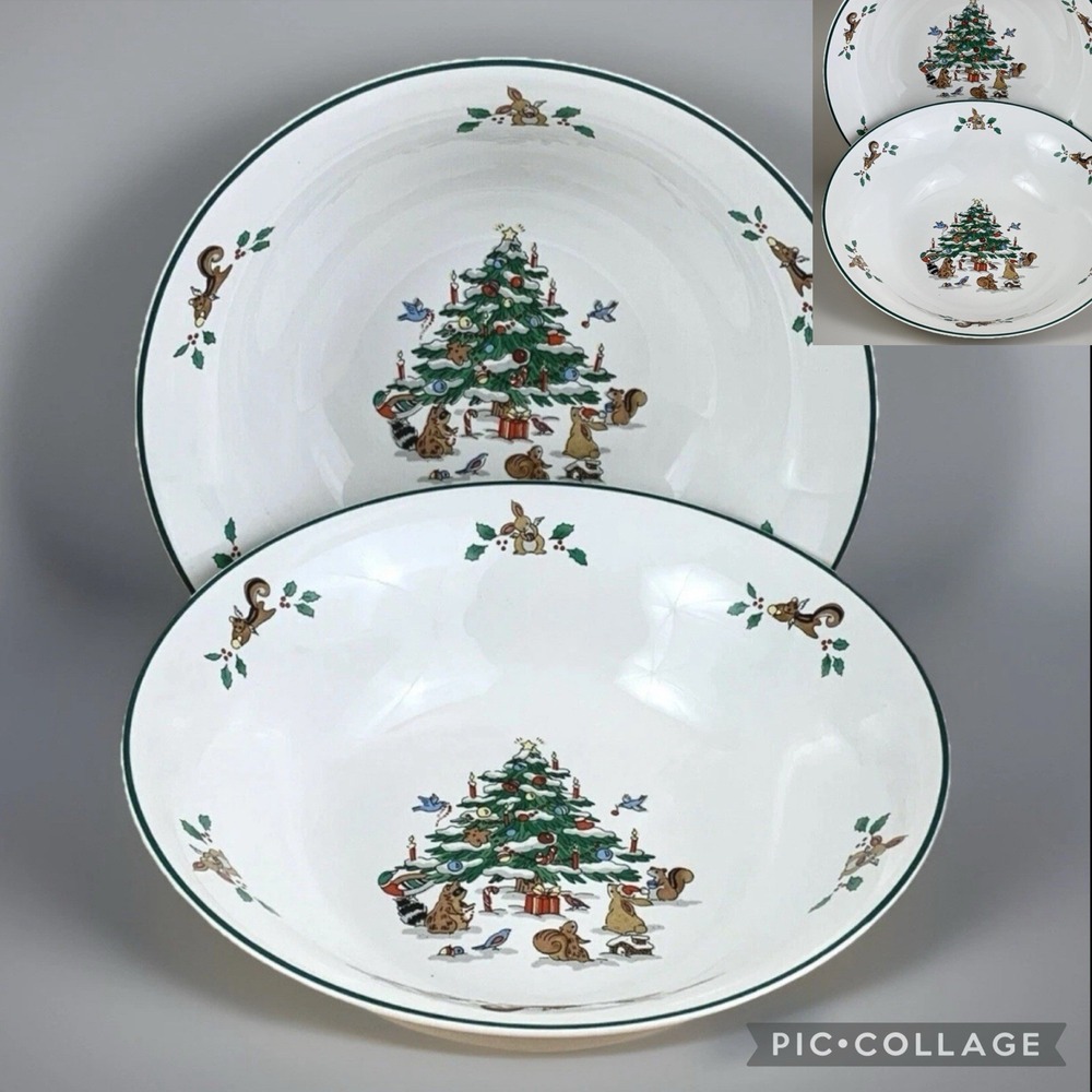 4 Ming Pao Woodland Christmas Tree Cereal Soup Dessert Bowls Deer Gifts 6.5" X 2